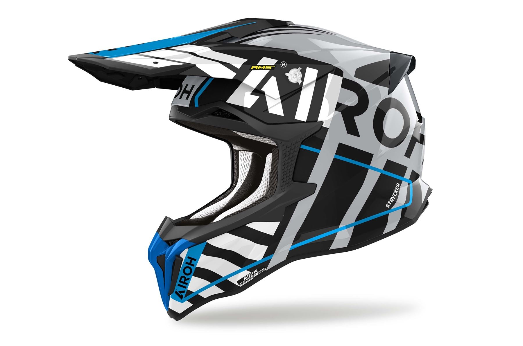 Airoh Helmet 2024 Strycker Brave Blue Grey Gloss Composite Carbon